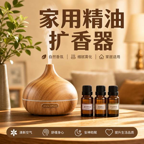 潮州超声波静音精油扩香器 潮州 超声波静音香薰机产品实拍 — 客厅卧室香薰扩香场景