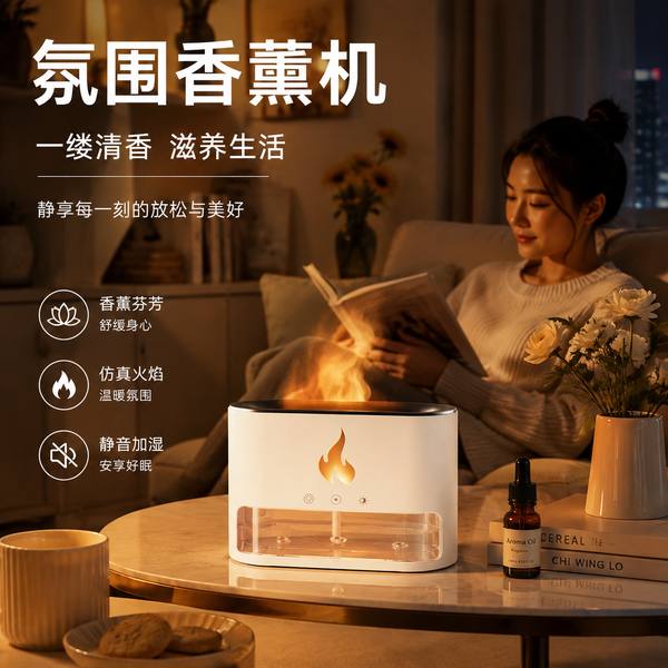 潮州七彩氛围灯香薰机 潮州 七彩香薰氛围灯产品实拍 — 氛围灯香薰扩香场景