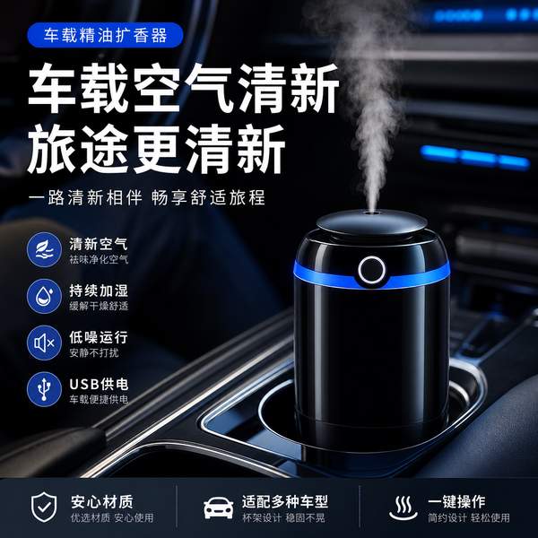 车载精油扩香器应用现场 — 车载超声波精油扩香器系列与智能香氛管理联动运行