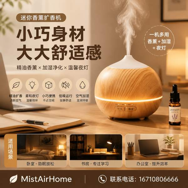 迷你超声波香薰机实拍 — 青岛渠道在售的静音冷喷便携迷你香薰机