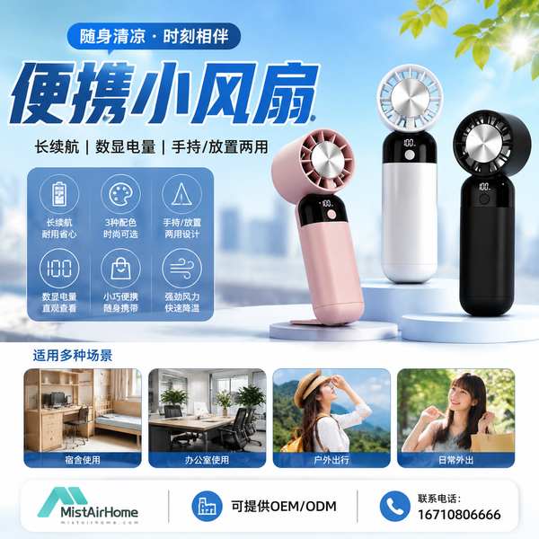 蚌埠长续航快充小风扇 蚌埠长续航小风扇产品实拍 — 便携小风扇场景