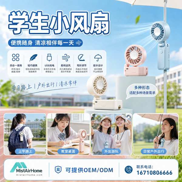 绵阳夏令营基地的学生手持小风扇选型现场 — 大容量电池与静音配置