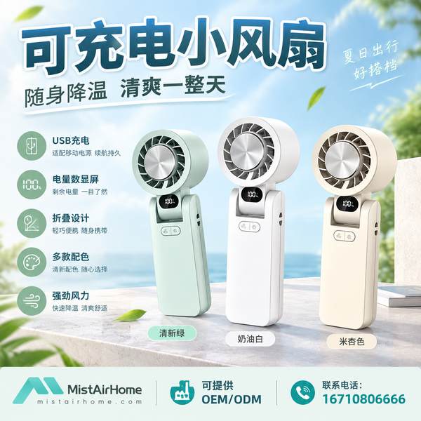 菏泽大风力可充电小风扇 菏泽可充电小风扇产品实拍 — 夏季清凉应用场景