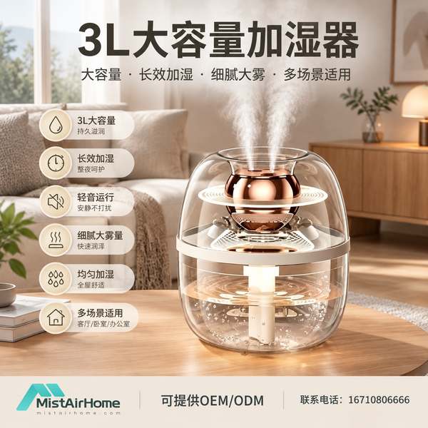石嘴山长续航大容量加湿器 石嘴山大容量加湿器产品实拍 — 全屋加湿应用场景
